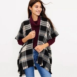 NWT Loft Fringe Plaid Blanket Wrap Sweater Cardigan